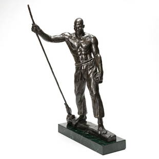 RICHMOND BARTHÉ (1901 - 1989) Stevedore.: RICHMOND BARTHÉ (1901 - 1989) Stevedore. Cast bronze with a dark brown patina on a green marble base, 1937. 778x508x368 mm; 30x20x14½ inches (not including marble base) . Cast in 1986 under