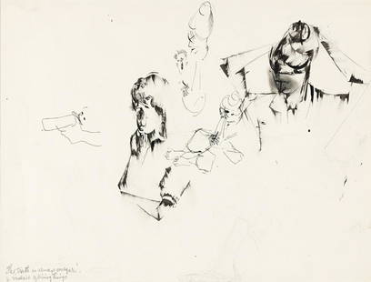 NORMAN LEWIS (1917 - 1979) Untitled (Sheet of Studies): NORMAN LEWIS (1917 - 1979) Untitled (Sheet of Studies) . Pen and ink and pencil on cream wove paper, circa 1940s. 508x660 mm; 20x26 inches (sheet) . Inscribed "The truth is always vulgar! a mosaic