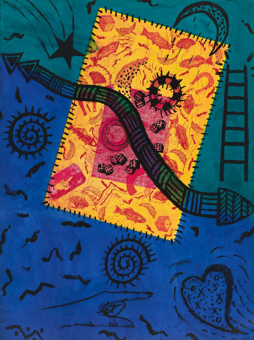 BETYE SAAR (1926 - ) Return to Dreamtime.: BETYE SAAR (1926 - ) Return to Dreamtime. Color intaglio and screenprint on Rives BFK paper, 1990. 756x568 mm; 29¾x22 inches, full margins. Signed, titled, dated and numbered 73/75 in pencil, low