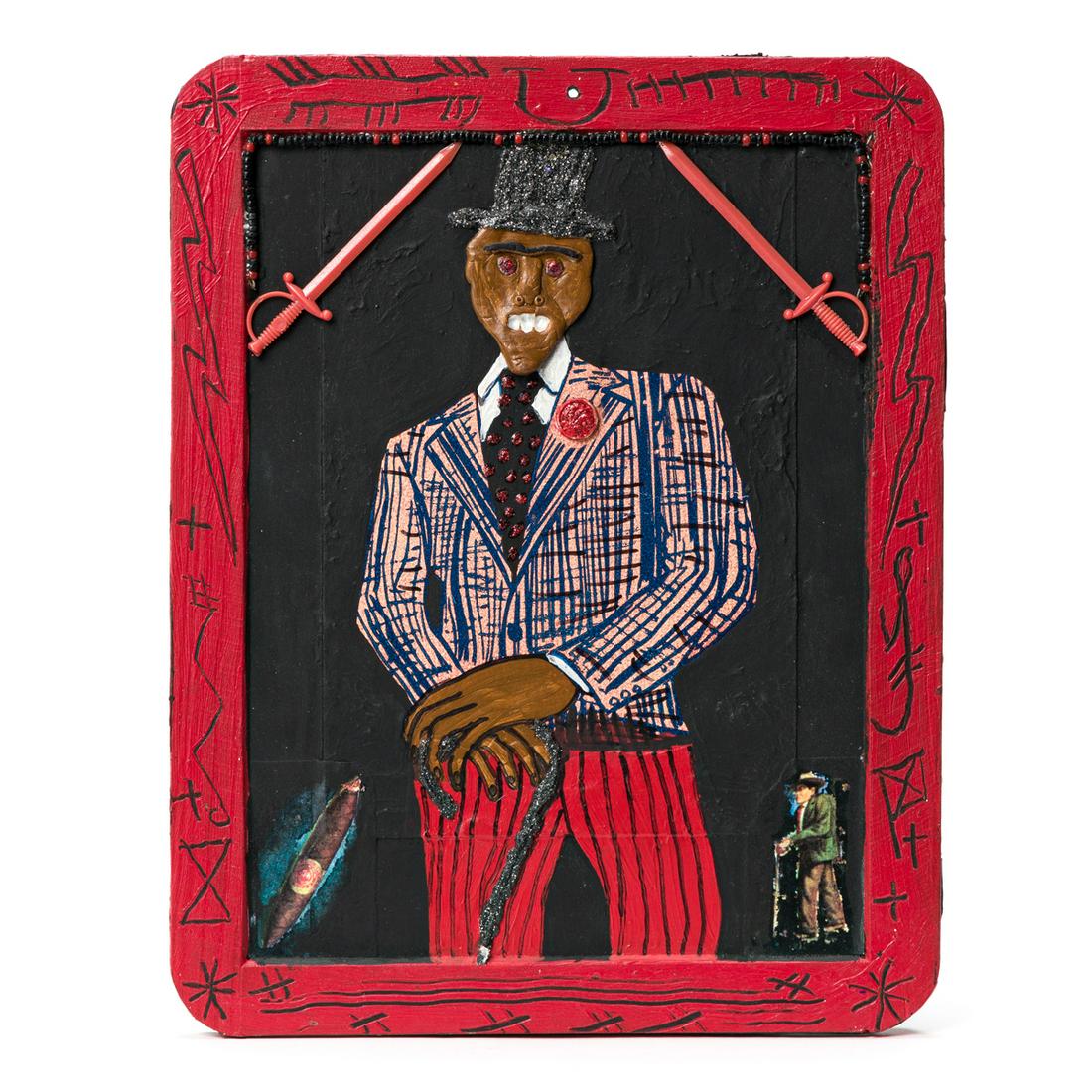 BETYE SAAR (1926 - ) Hoo Doo #19.: BETYE SAAR (1926 - ) Hoo Doo #19. Mixed media assemblage on board, 1992. 240x191 mm; 9½x7½ inches. Signed, titled and dated in white crayon, verso. From the Hoo Doo series.Provenance: acquir