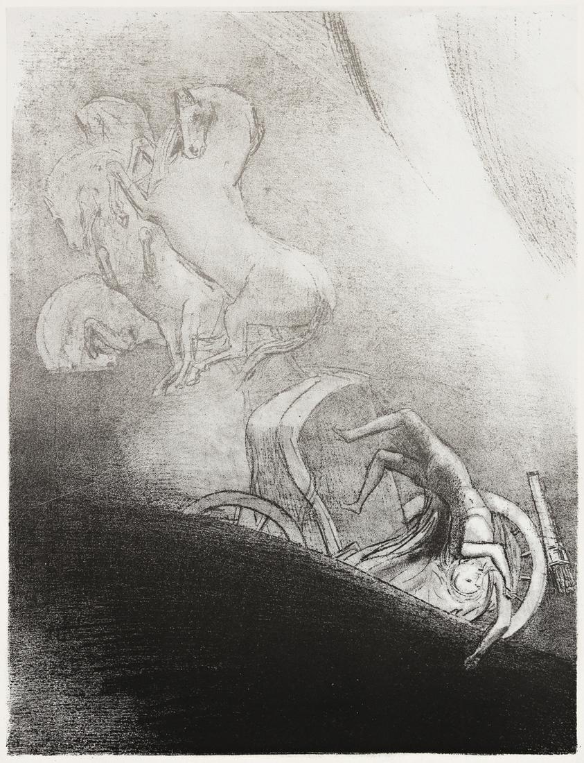 ODILON REDON Il Tombe dans l'Abime, la Tête en: ODILON REDON Il Tombe dans l'Abime, la Tête en bas. Lithograph on Chine volant, 1896. 278x210 mm; 11x8¼ inches, full margins. Edition of 50. Printed by Blanchard, Paris. Published by Vollard