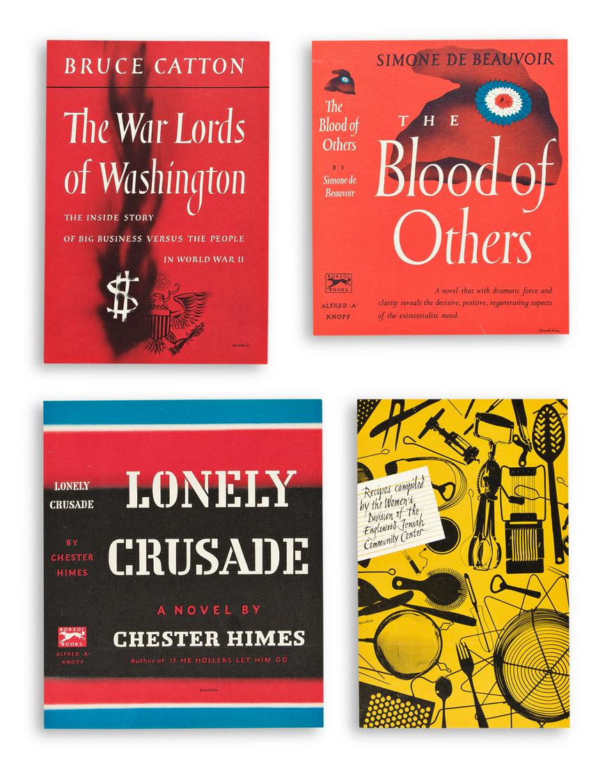 GRUSHKIN, PHILIP. [Dust-jacket Proofs.] New York:: GRUSHKIN, PHILIP [Dust-jacket Proofs.] New York: Braziller, Knopf and Random House, ca. 1940s - 1958. A group of approx 100 jacket proofs, on average about 8 x 10 inches, though varied; minute wear, o