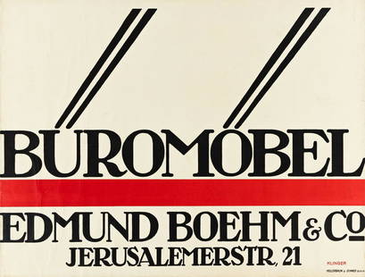 JULIUS KLINGER (1876-1942). BÜROMÖBEL /: JULIUS KLINGER (1876-1942) BÜROMÖBEL / EDMUND BOEHM & CO. 1910. 28¼x35 inches, 71¾x89 cm. Hollerbaum & Schmidt, Berlin. Condition B+: minor repaired tears, abrasions and slight