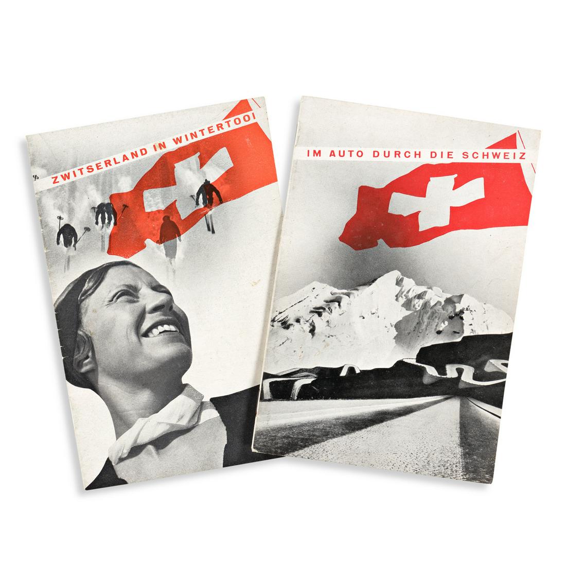 HERBERT MATTER (1907-1984). [DIE SCHWEIZ.] Bound: HERBERT MATTER (1907-1984) [DIE SCHWEIZ.] Bound volume & 2 brochures. 1930s. Volume is 13½x10 inches, 34¼x25½ cm. Brochures are 7x4¾ inches, 17¾x12 cm. Condition varies. Inclu