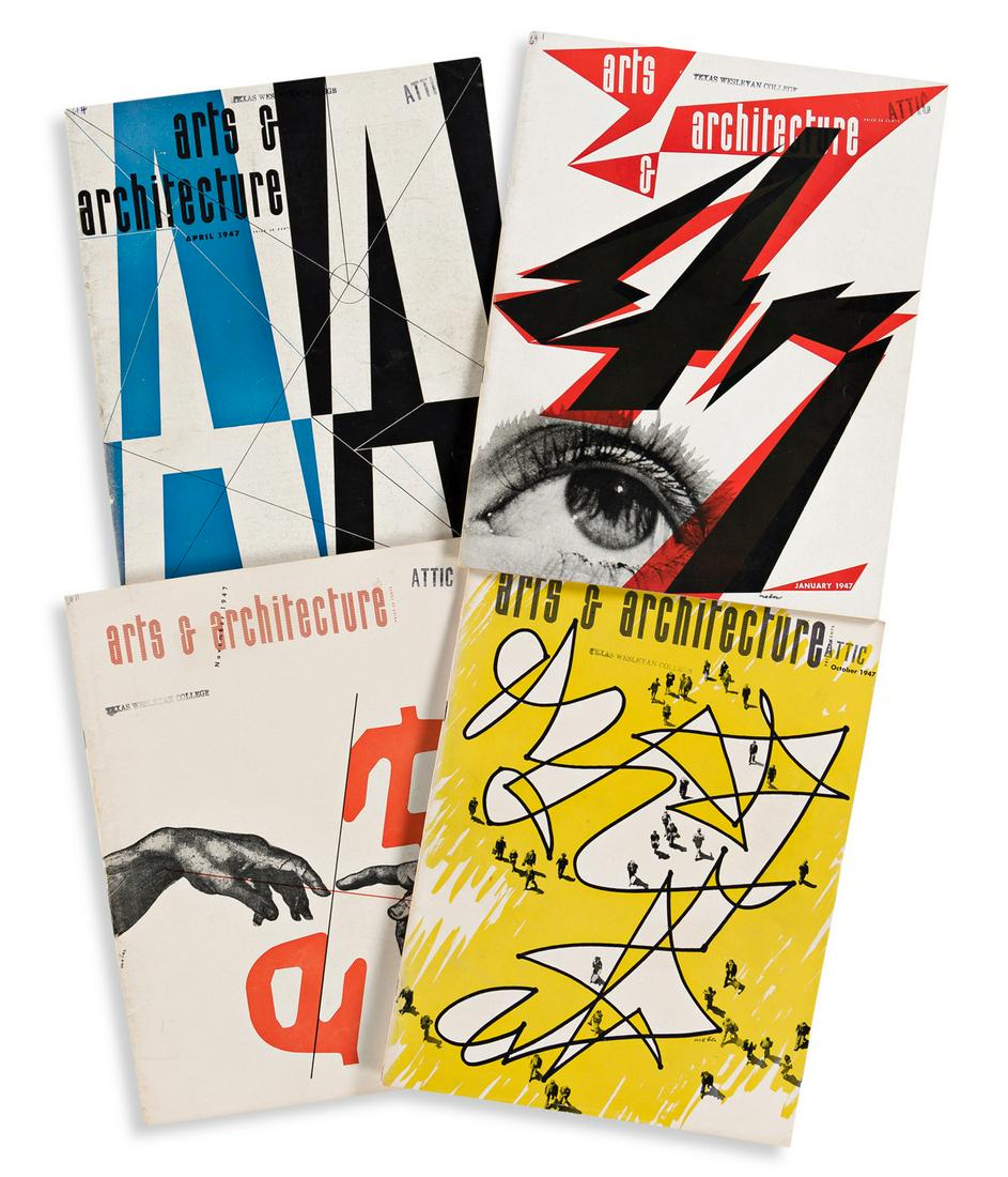 HERBERT MATTER (1907-1984). ARTS & ARCHITECTURE. Group: HERBERT MATTER (1907-1984) ARTS & ARCHITECTURE. Group of 9 magazine issues. 1947-1948. Each 13x10 inches, 33x25½ cm. Condition varies, generally A-: some with ink stamps on front or back covers.
