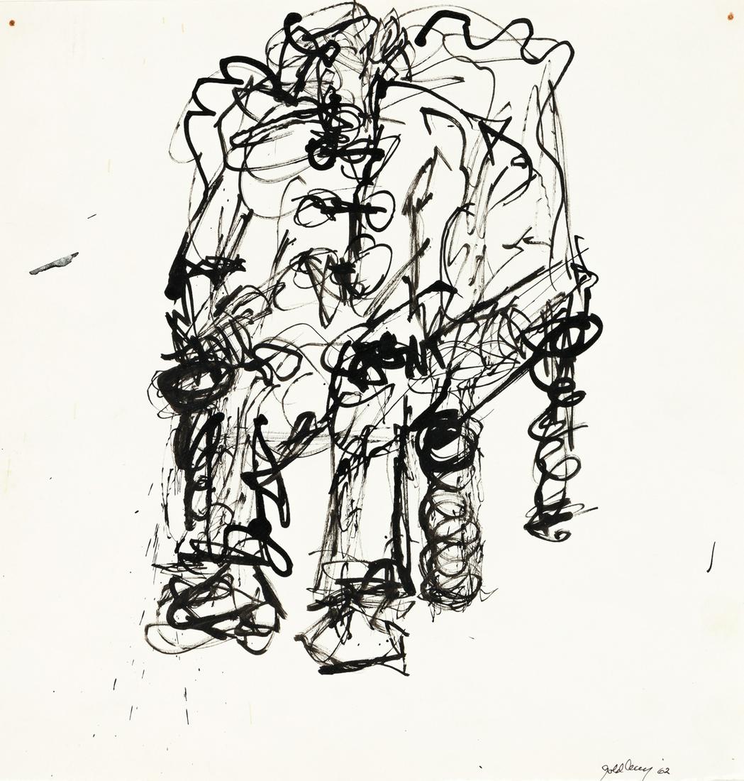 MICHAEL GOLDBERG (1924 - 2007, AMERICAN) Untitled, (MG: MICHAEL GOLDBERG (1924 - 2007, AMERICAN) Untitled, (MG 3). Ink on paper, 1962. 368x356 mm; 14x14 inches. Signed, Goldberg, and dated, 62, lower right. Provenance: Linda Hyman Fine Arts; [Doyle, NY, Oc