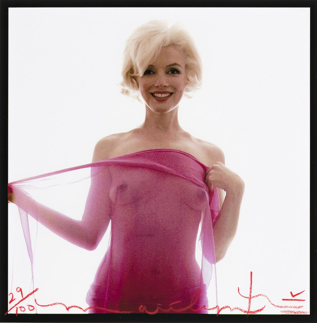BERT STERN (1929-2013) Marilyn in Fuchsia Scarf.: BERT STERN (1929-2013) Marilyn in Fuchsia Scarf. Pigment print, the image measuring 9x9¾ inches (25.1x24.8 cm.) , the sheet 19x13 inches (48.3x33 cm.) , with Stern's signature, partial title, and