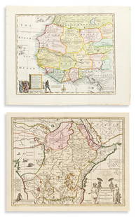 (AFRICA.) Two hand-colored engraved maps.: (AFRICA.) Two hand-colored engraved maps. Vp, vd *Schenk & Valk. Aethiopia Superior vel Interior; vulgo Abissinorum sive Presbiteri Ioannis Imperium. Double-page engraved map of central/eastern