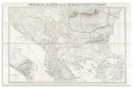 (BALKANS / TURKEY / CAUCASUS.) Group of 5 uniformly: (BALKANS / TURKEY / CAUCASUS.) Group of 5 uniformly prepared 19th-century regional case maps. Folding into original 8vo format green cloth slipcase with John Arrowsmith printed paper label fixed to