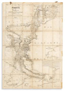 (BLACK SEA.) C. Zirbeck, for the Prussian General: (BLACK SEA.) C. Zirbeck, for the Prussian General Staff. Karte der Hauptstrassen von der Niedern Donau bis Contantinopel. Large lithographed topographical map of coastal Romania, Bulgaria, and the