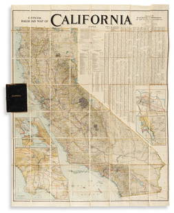 (CALIFORNIA.) Railroad Commission of the State of: (CALIFORNIA.) Railroad Commission of the State of California. Official Railroad Map of California. Large color-printed case map of the state with an extensive key, town index and inset plans of San