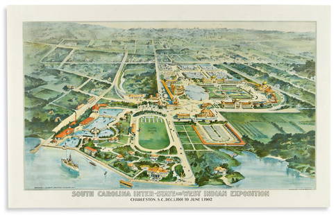 (CHARLESTON.) Bradford L. Gilbert, architect. South: (CHARLESTON.) Bradford L. Gilbert, architect. South Carolina Inter-State and West Indian Exposition, Charleston, S.C., Dec. 1, 1901 to June 1, 1902. Large format offset color lithographed panorama of