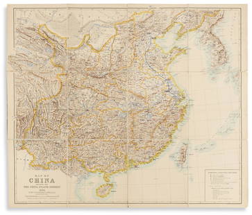 (CHINA.) Emil Bretschneider; and Edward Stanford. Map: (CHINA.) Emil Bretschneider; and Edward Stanford. Map of China Prepared for the China Inland Mission. Large color-lithographed Christian missionary map of China and Korea. 37x43¼ inches overall,