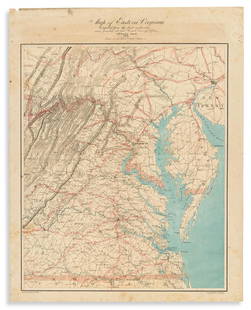 (CIVIL WAR.) U.S. Coast Survey; Nicholson, Walter L.: (CIVIL WAR.) U.S. Coast Survey; Nicholson, Walter L. (compiler.) Map of Eastern Virginia. Chromolithographed map of Virginia from the Chesapeake Bay to Lexington. 26x21 inches sheet size, wide