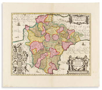 (DEVONSHIRE.) Peter Schenk; and Gerard Valk. Devoniae: (DEVONSHIRE.) Peter Schenk; and Gerard Valk. Devoniae Descriptio / The Description of Devon-Shire. Double-page engraved decorative county map. 20x22¾ inches sheet size, wide margins; outstanding