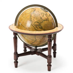 (GLOBES.) J. & W. Cary. Cary's New Terrestrial Globe.: (GLOBES.) J. & W. Cary. Cary's New Terrestrial Globe. 9-inch table globe comprised of 12 hand-colored engraved gores and a calibrated brass meridian ring on its original four-legged turned maple