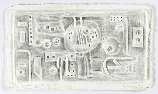 DOROTHY DEHNER Outer Space.: DOROTHY DEHNER Outer Space. Cast paper relief with hand coloring in pencil, 1987. 297x510 mm; 11¾x20 inches (sheet), full margins. Signed, dated, titled and numbered 5/50 in pencil, lower margin.