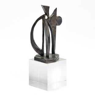 DOROTHY DEHNER Untitled.: DOROTHY DEHNER Untitled. Cast silver sculpture on solid clear resin cube, 1972. 110 mm; 4½ inches (height, excluding cube). Incised artist's signature and date on the upper side of the