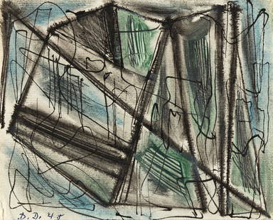 DOROTHY DEHNER Untitled.: DOROTHY DEHNER Untitled. Watercolor, gouache and ink on cream wove paper, 1945. 120x145 mm; 4¾x6 inches. Initialed and dated in ink, lower left recto. Signed and dated in ink, verso.Ex-collection