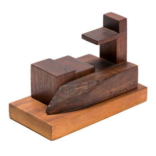 DOROTHY DEHNER Untitled.: DOROTHY DEHNER Untitled. Wood sculpture, 1978. 150x75x100 mm; 6x3x4 inches. Incised artist's signature and date on the side of the long, pointed element.Gift from the artist to current owner,