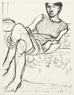 RICHARD DIEBENKORN Seated Woman in a Striped Dress.: RICHARD DIEBENKORN Seated Woman in a Striped Dress. Lithograph on on Rives BFK, 1965. 686x520 mm; 27x20½ inches, full margins. Initialed, dated and numbered 85/100 in pen and black ink, lower