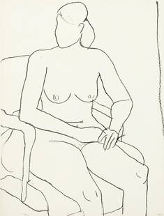 RICHARD DIEBENKORN Seated Nude.: RICHARD DIEBENKORN Seated Nude. Lithograph on Rives BFK, 1965. 668x508 mm; 26¼x20 inches, full margins. Initialed, dated and numbered 77/100 in pencil, lower margin. Printed and published by