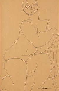 LOUISE NEVELSON Seated Nude.: LOUISE NEVELSON Seated Nude. Pen and ink on paper, 1934. 463x295 mm; 18¼x11 inches. Signed and dated in ink, lower right.Acquired Pace Gallery, New York, 1971 by the current owner, private