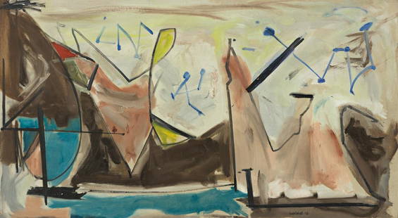 LEON WALL Remembrance.: LEON WALL Remembrance. Oil on canvas, 1959. 730x1325 mm; 29x52¼ inches. Signed and dated in oil, lower right recto, and titled and dated "Jan. 2 '59" in oil, on the stretcher verso.Ex-collection