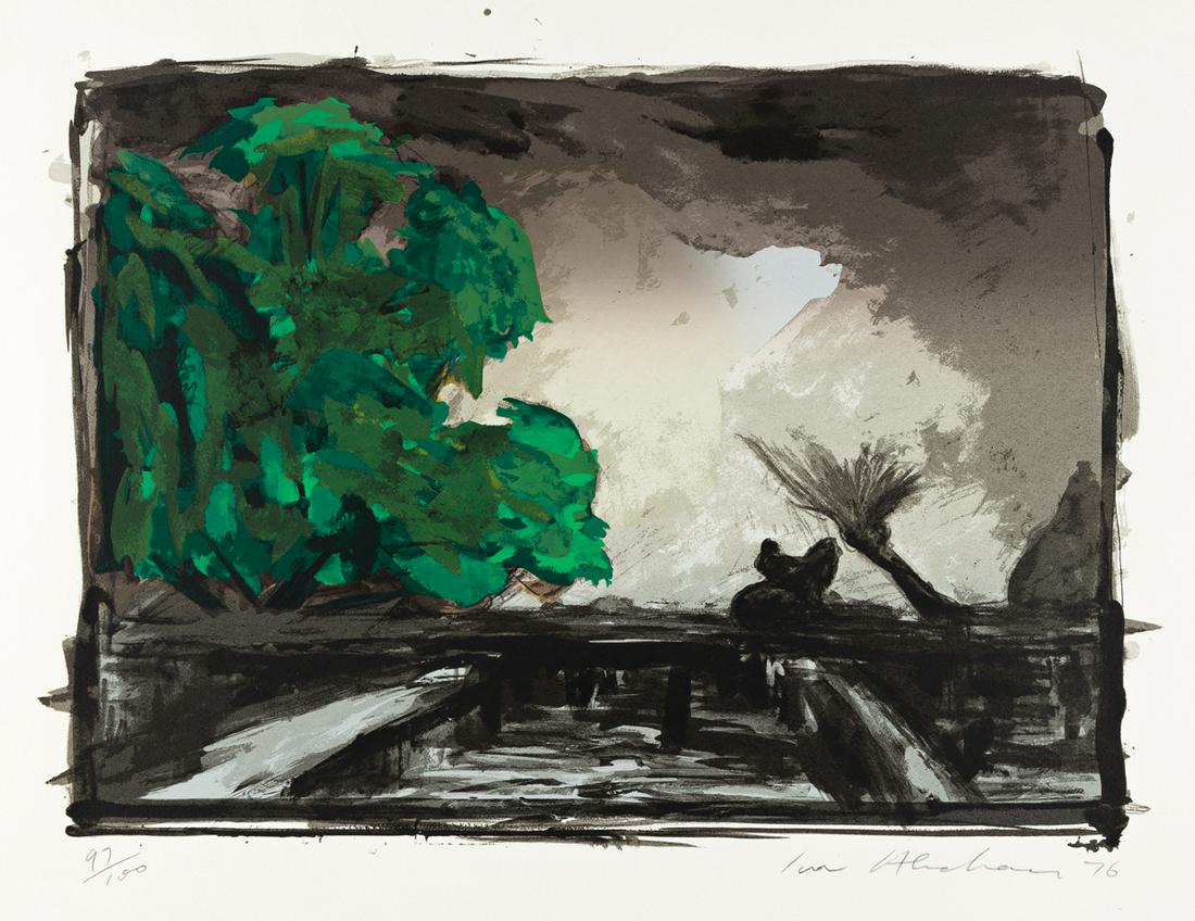 IVOR ABRAHAMS Oxford Gardens.: IVOR ABRAHAMS Oxford Gardens. Portfolio with 10 color screenprints, 1977. 265x380 mm; 10½x15 inches (sheets), full margins. Each signed, dated and numbered 214/250 in pencil, lower margin. Printe