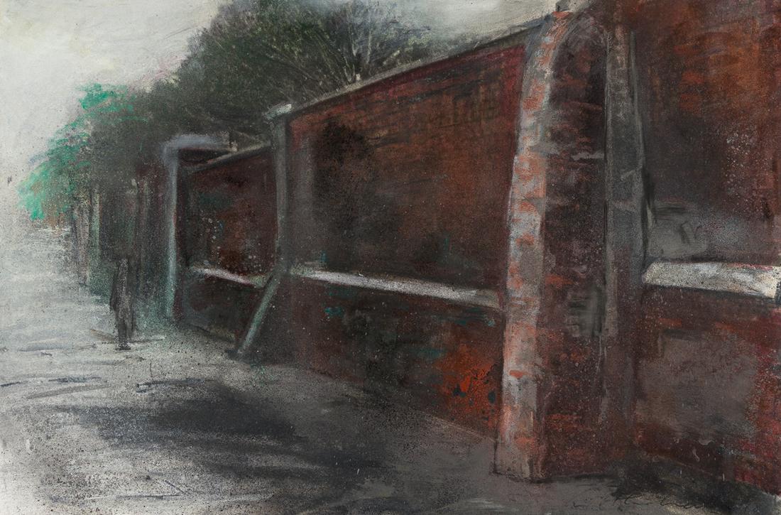 IVOR ABRAHAMS Brick Wall * Garden Steps.: IVOR ABRAHAMS Brick Wall * Garden Steps. Two color pastels, chalk, acrylic and varnish on card, 1978. Brick Wall. 497x755 mm; 19x29¾ inches. Signed and dated in black chalk, lower right recto * G