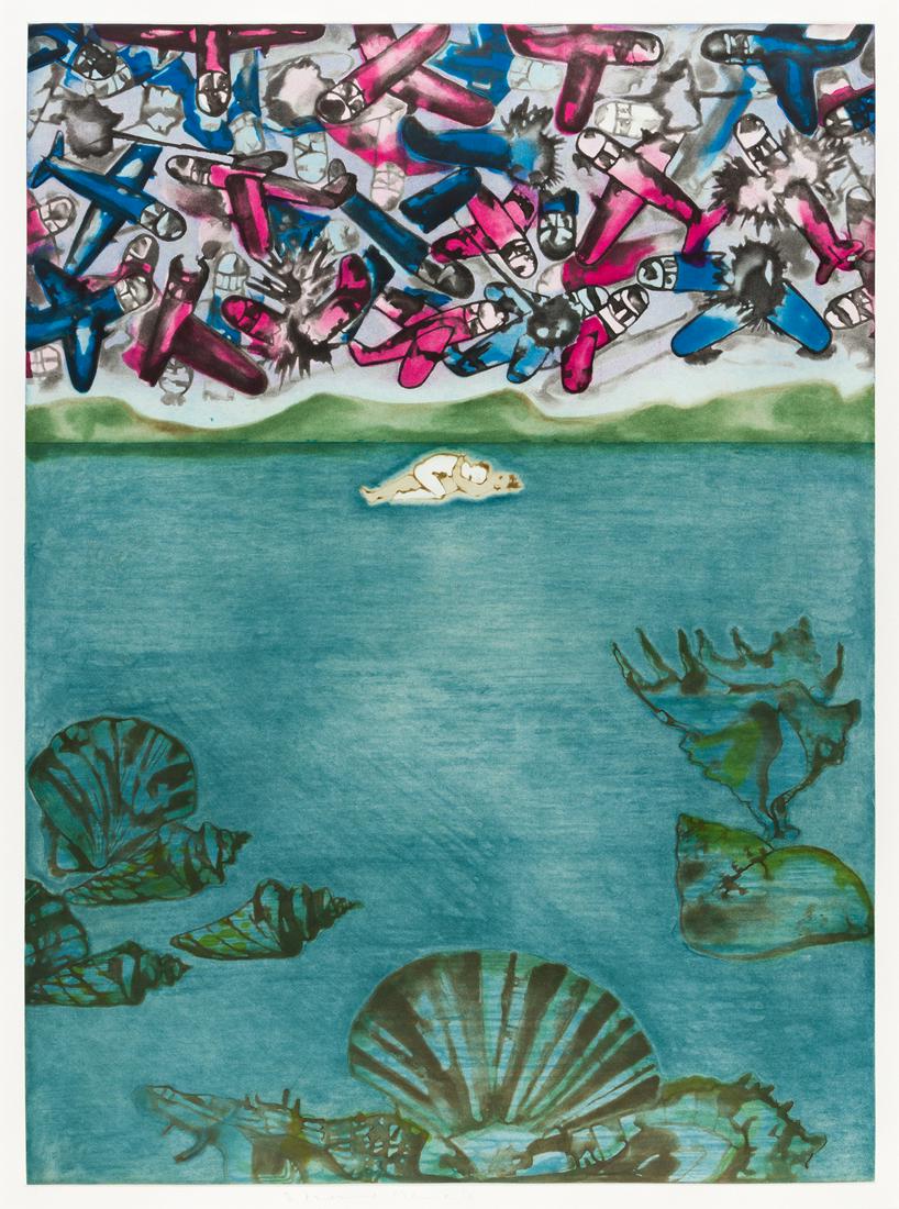 FRANCESCO CLEMENTE Conception.: FRANCESCO CLEMENTE Conception. Color aquatint and etching on Fabriano Rosaspina paper, 1987. 875x645 mm; 34½x25½ inches, full margins. Signed and numbered 44/45 in pencil, lower center. Prin