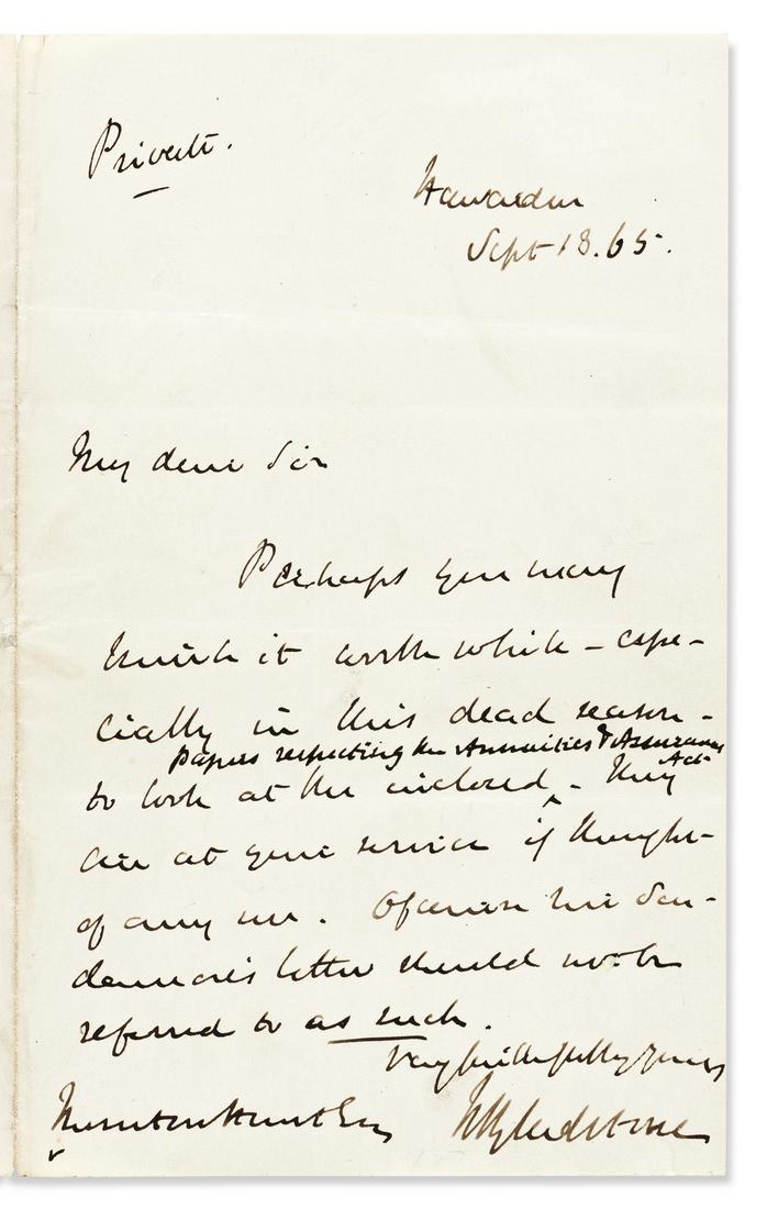 GLADSTONE, WILLIAM E. Autograph Letter Signed, (1 of 1)
