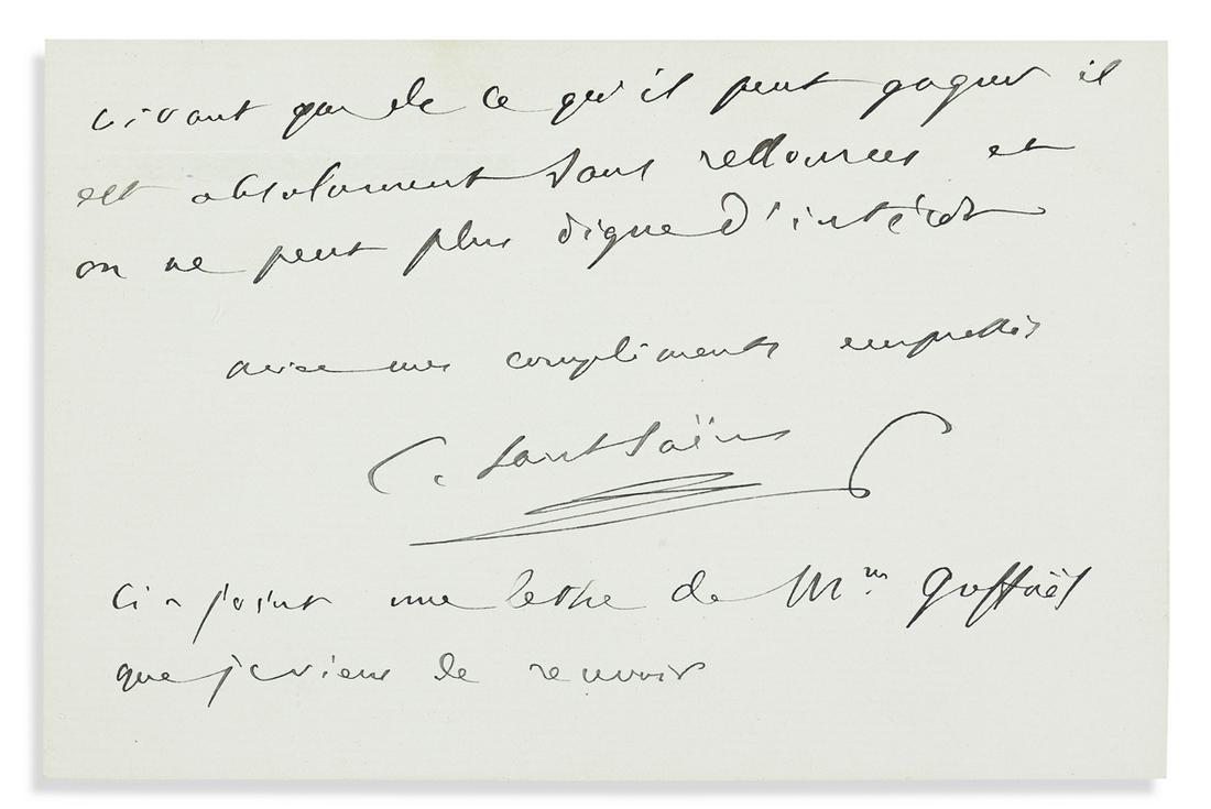 SAINT-SAËNS, CAMILLE. Group of three Autograph (1 of 5)