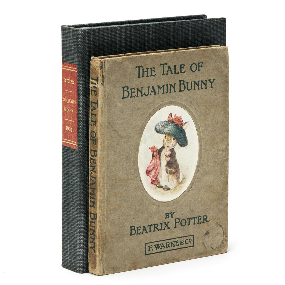 (CHILDREN'S LITERATURE.) Potter, Beatrix. The Tale of: (CHILDREN'S LITERATURE.) Potter, Beatrix. The Tale of Benjamin Bunny. Half-title, title vignette and color illustrations. 16mo, original grey boards with mounted color illustration on front cover, abr