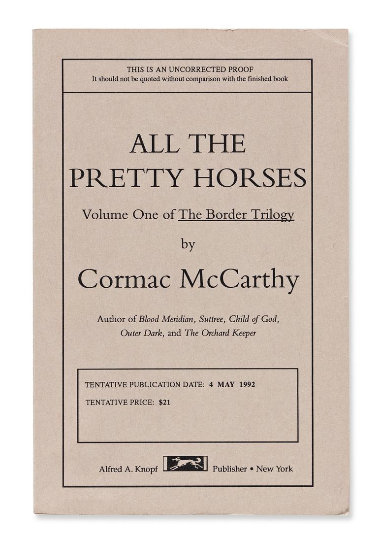 MCCARTHY, CORMAC. [The Border Trilogy.] All the Pretty (1 of 3)