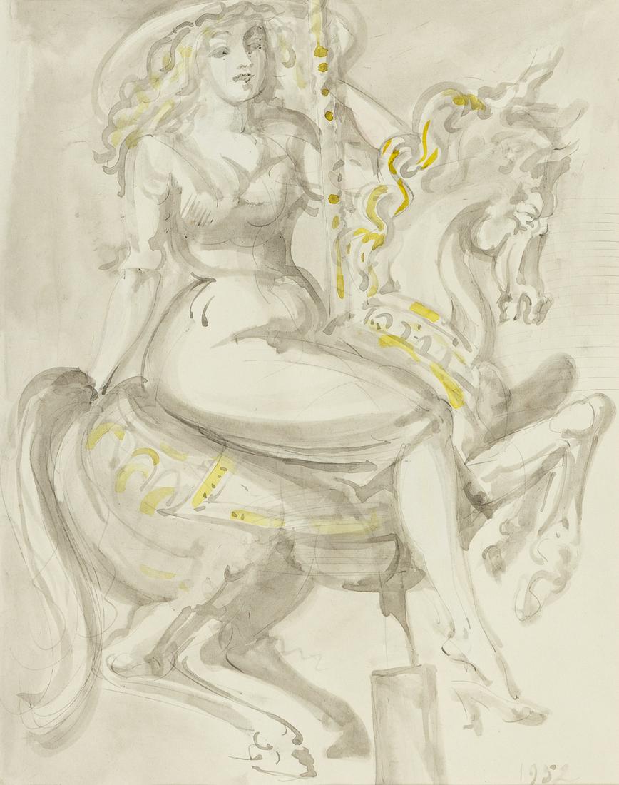 REGINALD MARSH Woman on a Carousel Ride * Woman (1 of 3)