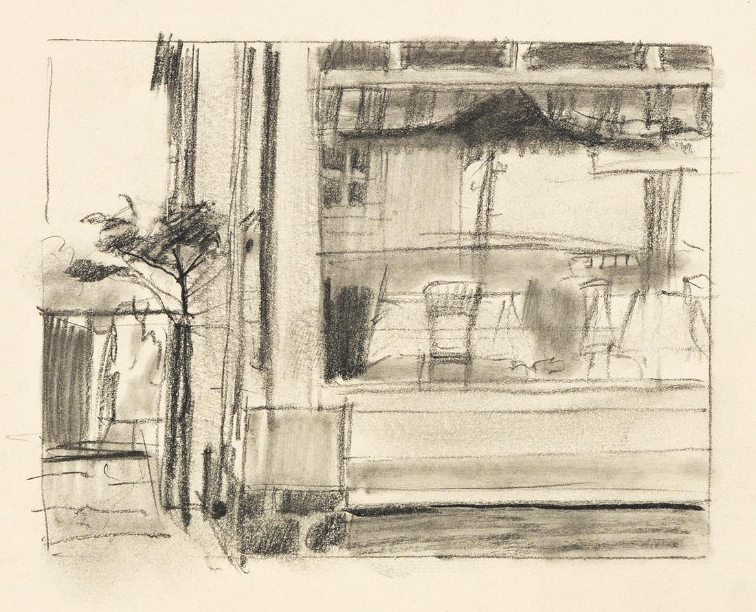 HARRY LEITH-ROSS Group of 4 drawings.: HARRY LEITH-ROSS Group of 4 drawings. Bucks County Farm, double-sided drawing in conté crayon on paper, circa 1935. Artist's notations in conté crayon, verso * Study for New Deal Mural, Maso