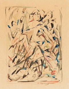 WILLIAM MEYEROWITZ Figural Movement.: WILLIAM MEYEROWITZ Figural Movement. Watercolor on smooth tan Japan paper. 373x280 mm; 14¾x11¼ inches. Signed in ink, lower center recto.Ex-collection private collection, Chicago.