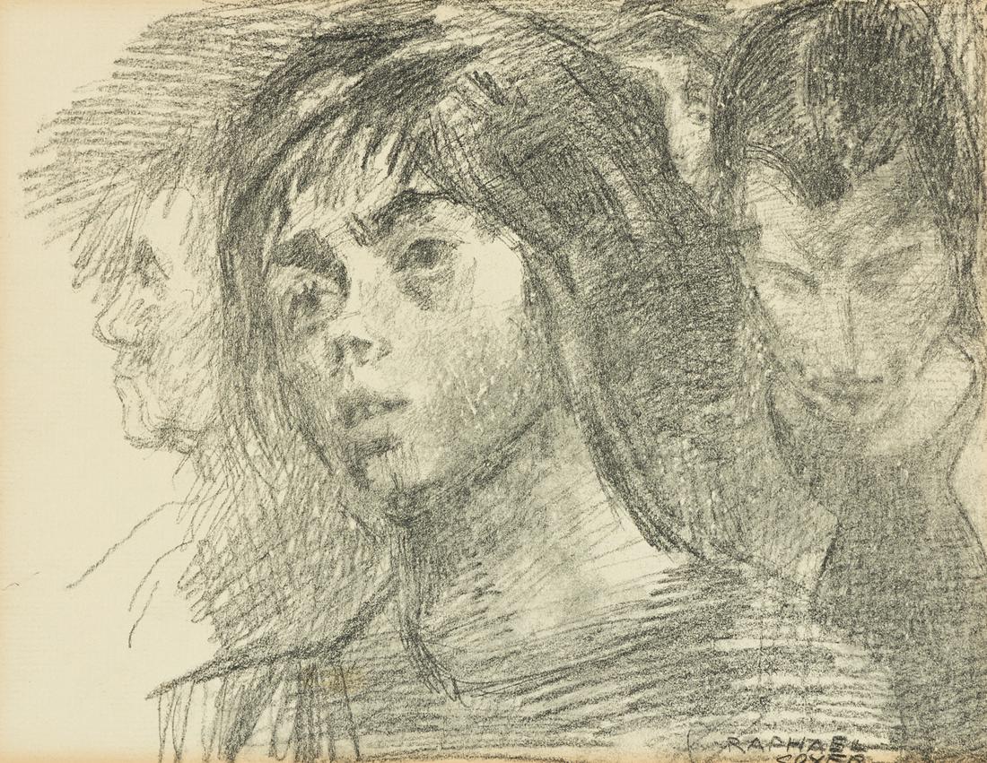 RAPHAEL SOYER The Ages of a Woman.: RAPHAEL SOYER The Ages of a Woman. Pencil on bi-fold cream laid paper. 165x215 mm; 6½x8½ inches (folded). Signed in pencil, lower right recto, and inscribed "Season's Greetings from Rebecca