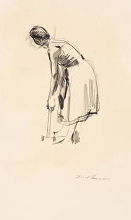 DAVID LEVINE Two pencil drawings.: DAVID LEVINE Two pencil drawings. The Croquet Player, 1966. 275x173 mm; 11x6¾ inches. Signed and dated in pencil, lower right recto * Seated Figure. 175x125 mm; 7x4 inches. With a study of a port