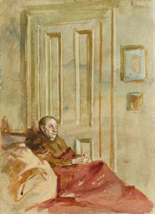 AARON SHIKLER Seated Man in an Interior.: AARON SHIKLER Seated Man in an Interior. Watercolor on paper. 395x285 mm; 15x11 inches.Ex-collection Davis Galleries, New York, with the ink stamp, verso; private collection Potomac, Maryland.