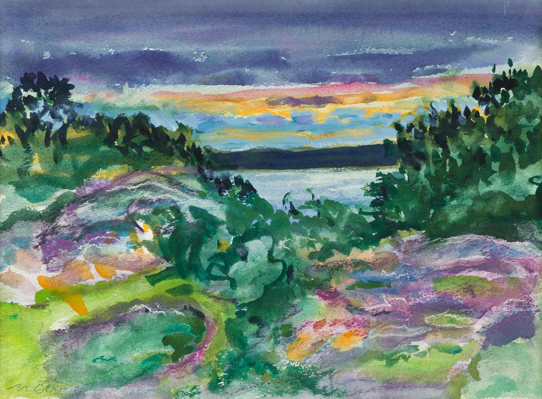 NELL BLAINE Ledge Gloucester, October First, II.: NELL BLAINE Ledge Gloucester, October First, II. Watercolor and color pastels on cream wove paper, 1987. 277x378 mm; 11x15 inches. Signed in pencil, lower left recto.Ex-collection the artist, New York