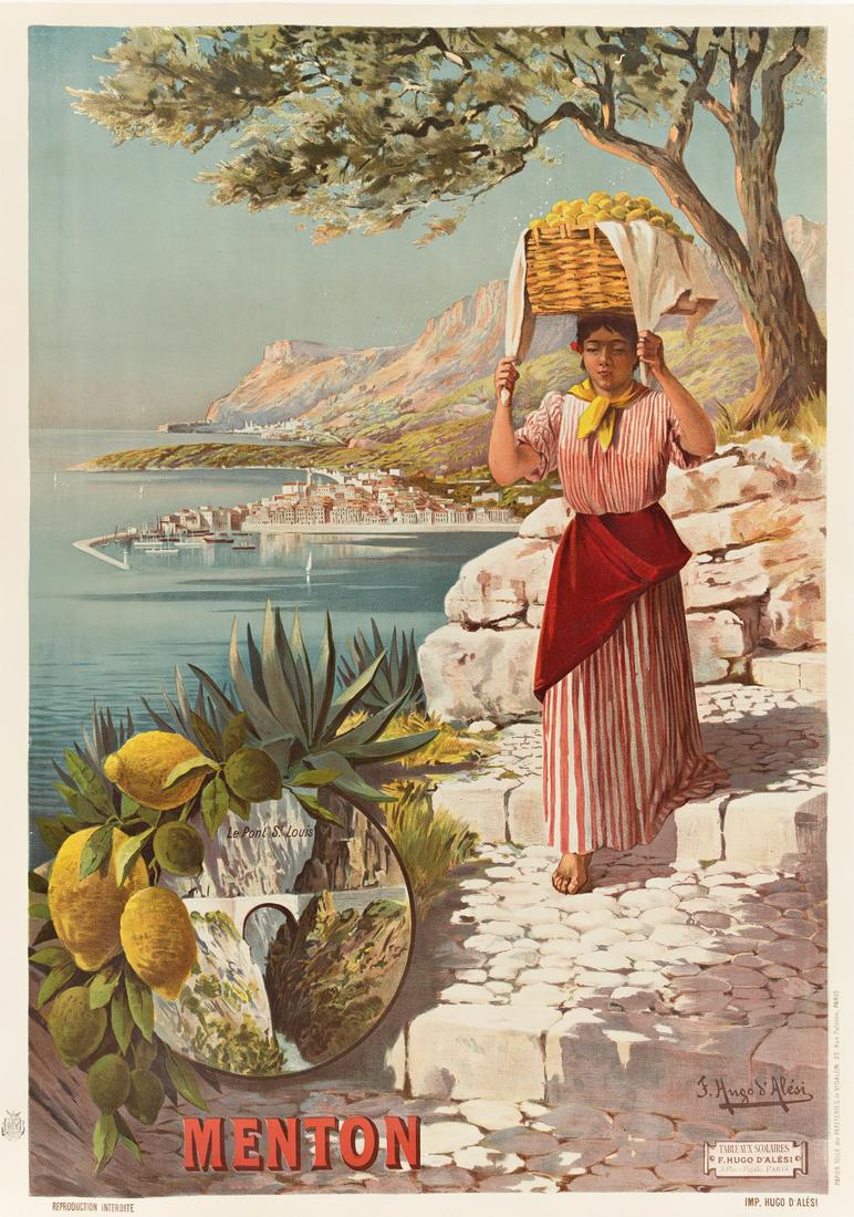 FRIEDRICH HUGO D'ALÉSI (1849-1906). MENTON. Circa: FRIEDRICH HUGO D'ALÃ‰SI (1849-1906) MENTON. Circa 1895.41¼x29 inches, 104¾x73½ cm. Hugo d'AlÃ©si, Paris.Condition B+: overpainting in margins.Riviera 110.