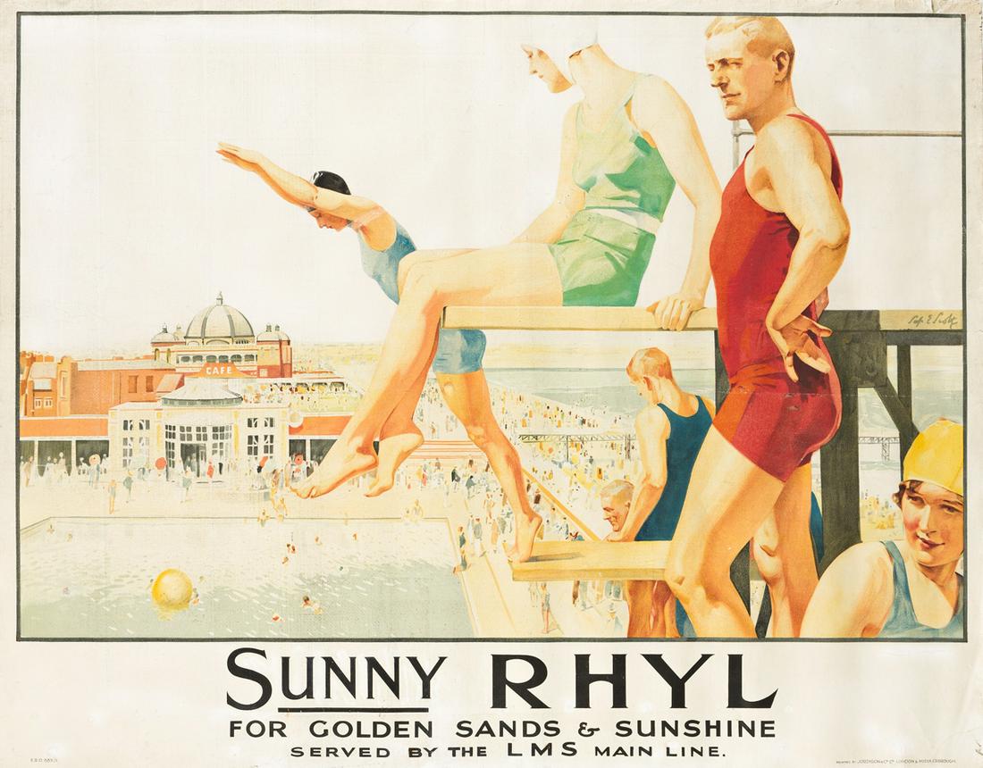 CHARLES PEARS (1873-1958) & SEPTIMUS EDWIN SCOTT: CHARLES PEARS (1873-1958) & SEPTIMUS EDWIN SCOTT (1879-1965) [RAMSGATE] & [SUNNY RHYL.] Two posters. 1926 & 1927.Each approximately 39½x50 inches, 100¼x127 cm.Condition varies, generally
