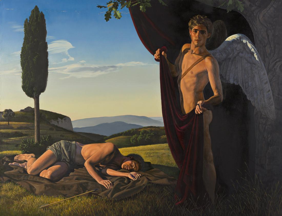 DAVID LIGARE (1945 - ) Landscape with Eros and: DAVID LIGARE (1945 - ) Landscape with Eros and Endymion. Oil on canvas. 1525x1980 mm; 60x78 inches. Signed and dated in oil, verso. 1990-92.Exhibited "David Ligare: Paintings," Koplin Gallery, Santa M