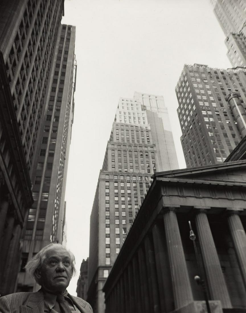 ARNOLD NEWMAN (1918-2006) Abraham Walkowitz in front of: ARNOLD NEWMAN (1918-2006) Abraham Walkowitz in front of New York Stock Exchange * Portrait of Ibram Lassaw. Together, 2 silver prints, the images measuring 247.7x196.9 mm; 9¾x7¾ inches, the