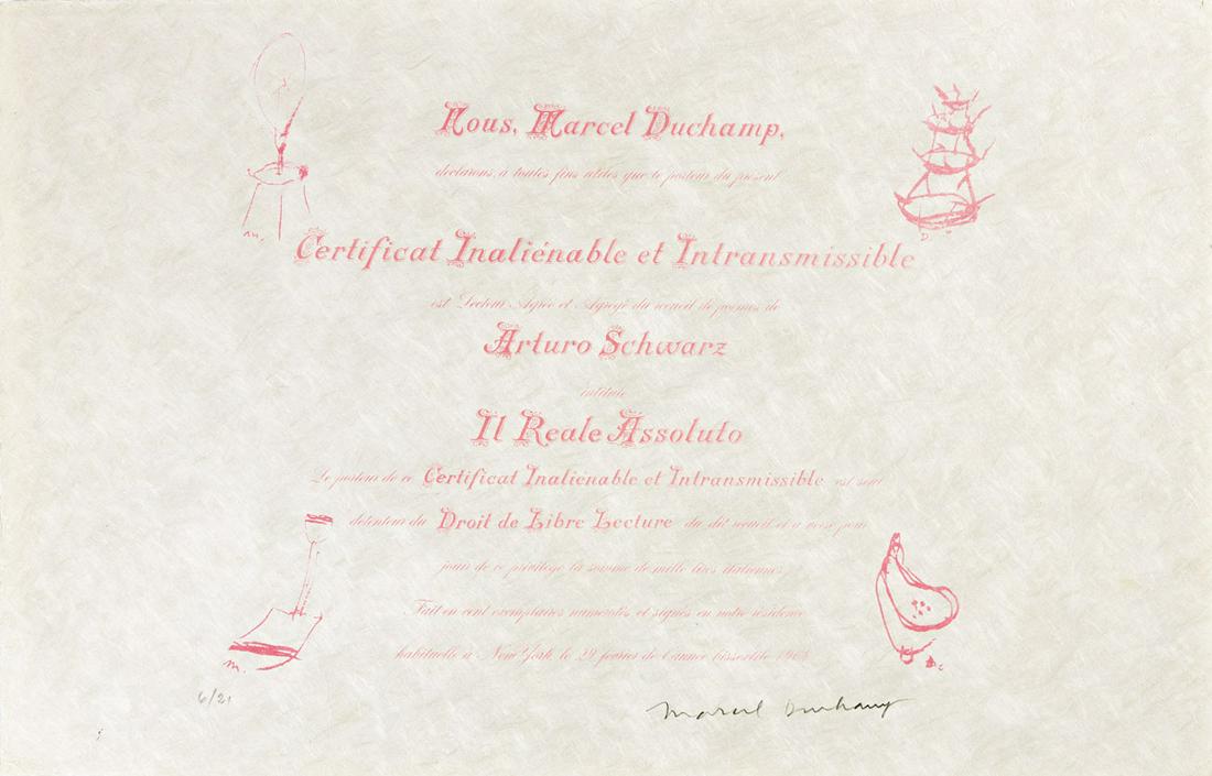 MARCEL DUCHAMP (1887-1968) Certificat de lecture. (1 of 1)