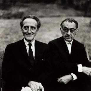 NAOMI SAVAGE (1927-2005) Marcel Duchamp and Man Ray.: NAOMI SAVAGE (1927-2005) Marcel Duchamp and Man Ray. Silver print, the image measuring 190.5 mm; 7½ inches square, the sheet 254x203.2 mm; 10x8 inches, with Savage's signature and date, in pencil