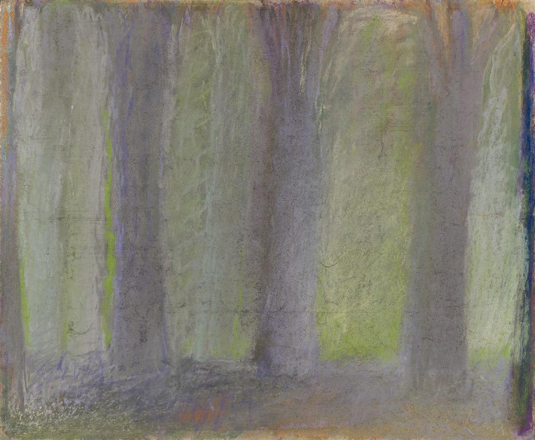 WOLF KAHN (1927-2020) Purple Trees.: WOLF KAHN (1927-2020) Purple Trees. Color pastels on tan wove paper. 350x435 mm; 14x17 inches. Signed in pastel, lower right recto. Circa 1960-65.Provenance: Acquired from the artist, New York.