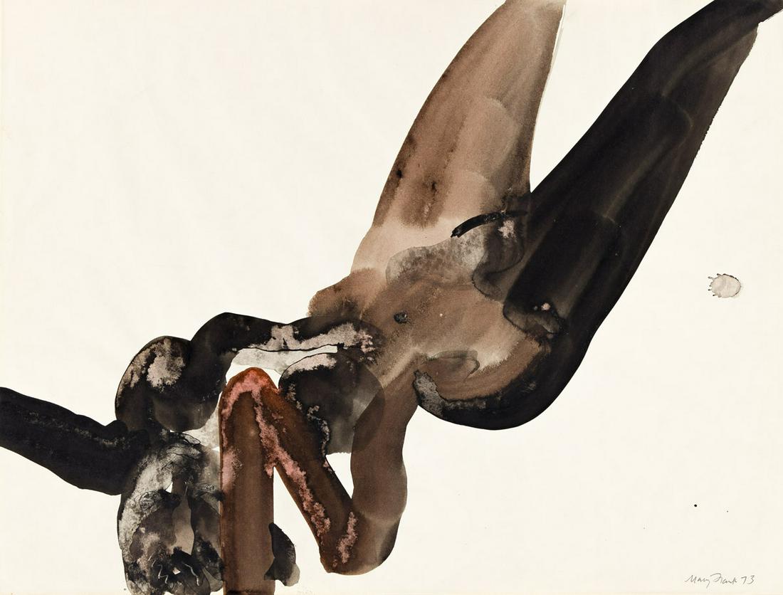 MARY FRANK (1933 - ) Two watercolors.: MARY FRANK (1933 - ) Two watercolors. Nude. 455x600 mm; 18x23½ inches. Signed and dated in pencil, lower right recto. 1973 * Crouching Nude. 510x650 mm; 20x25 inches. Signed and dated in pen and
